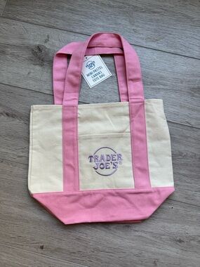 Trader Joe's Cream Canvas Tote with Pink Accents